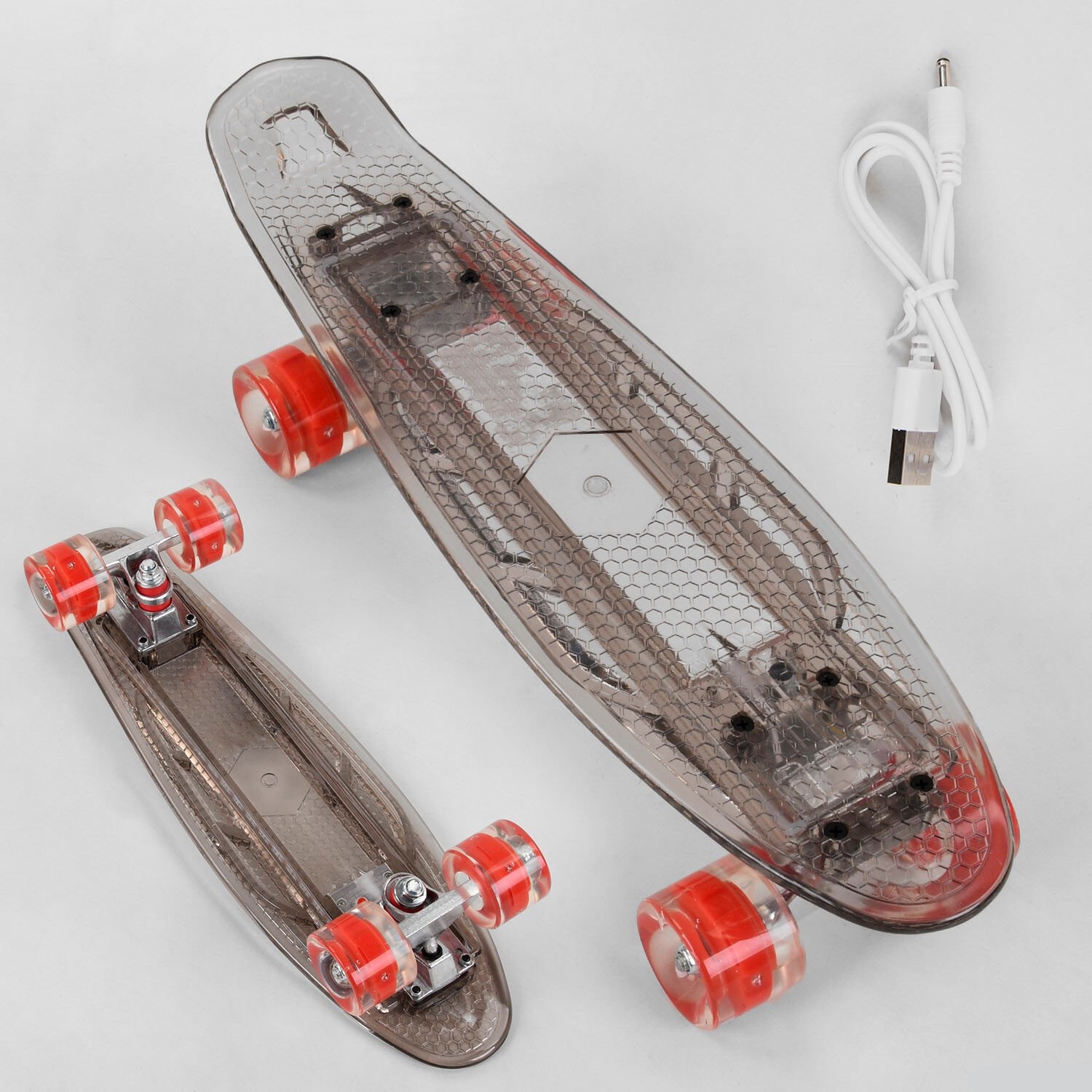 

Прозрачный Скейт Пенниборд S-40133 Best Board (БФ) дека со светом, колёса PU со светом, зарядка USB Бежевый