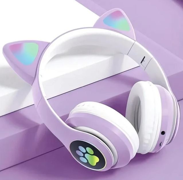 

Беспроводные стильные наушники с кошачьими ушками и RGB подсветкой Cat VZV 23M фиолетовые
