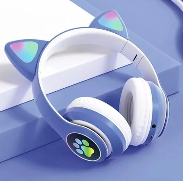 

Беспроводные стильные наушники с кошачьими ушками и RGB подсветкой Cat VZV 23M синие