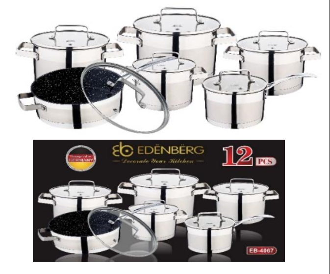 

Набор посуды из нержавеющей стали 12 предметов Edenberg EB-4067