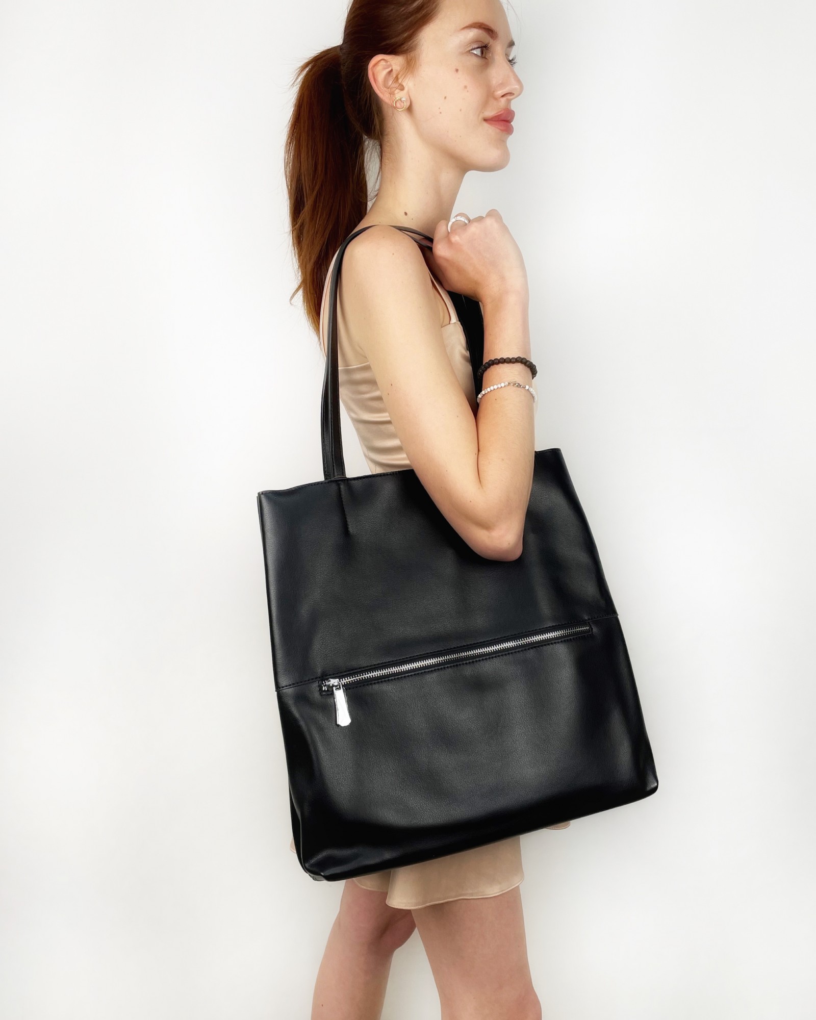 

Сумка шоппер женская кожаная 37 35 12 см Polina&Eiterou черная