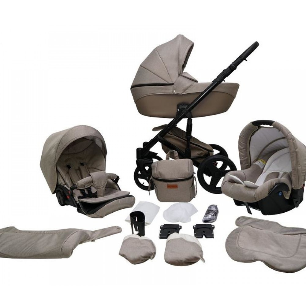 

Коляска универсальная 2 в 1 Mikrus Comodo Светло-коричневый с дождевиком и матрасом + москитная сетка, чехлы и рюкзак-сумка для мамы