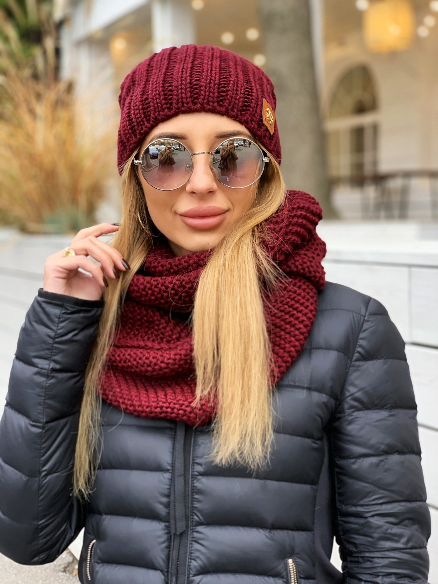 

Комплект шапка шарф PINK&MILK Нордик Бордовый
