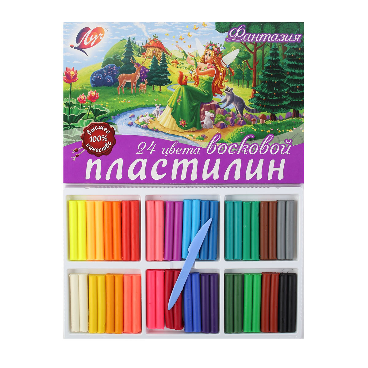 

Пластилин Луч Фантазия Восковой 24 цвета