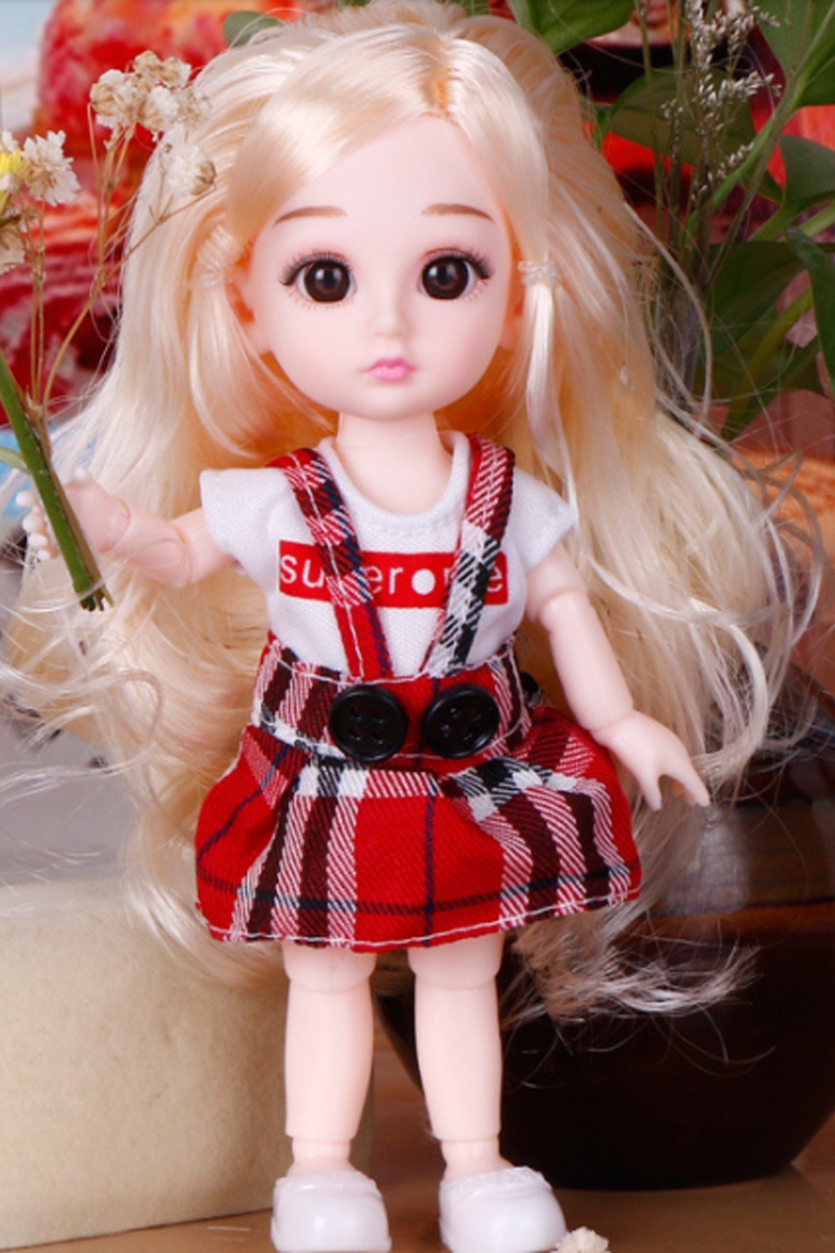 

Кукла шарнирная BJD с 3D глазами, белыми волосами 16 см D195