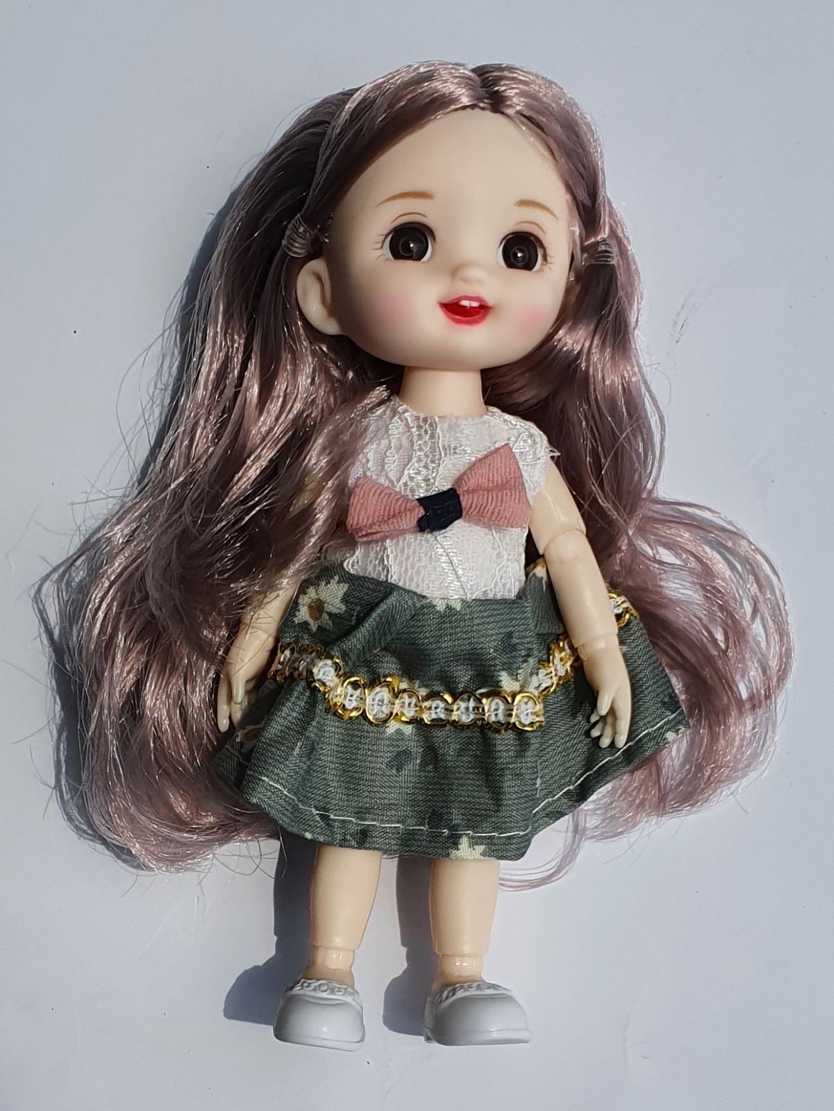 

Кукла шарнирная BJD с 3D глазами, пепельными волосами в платье 16 см D199