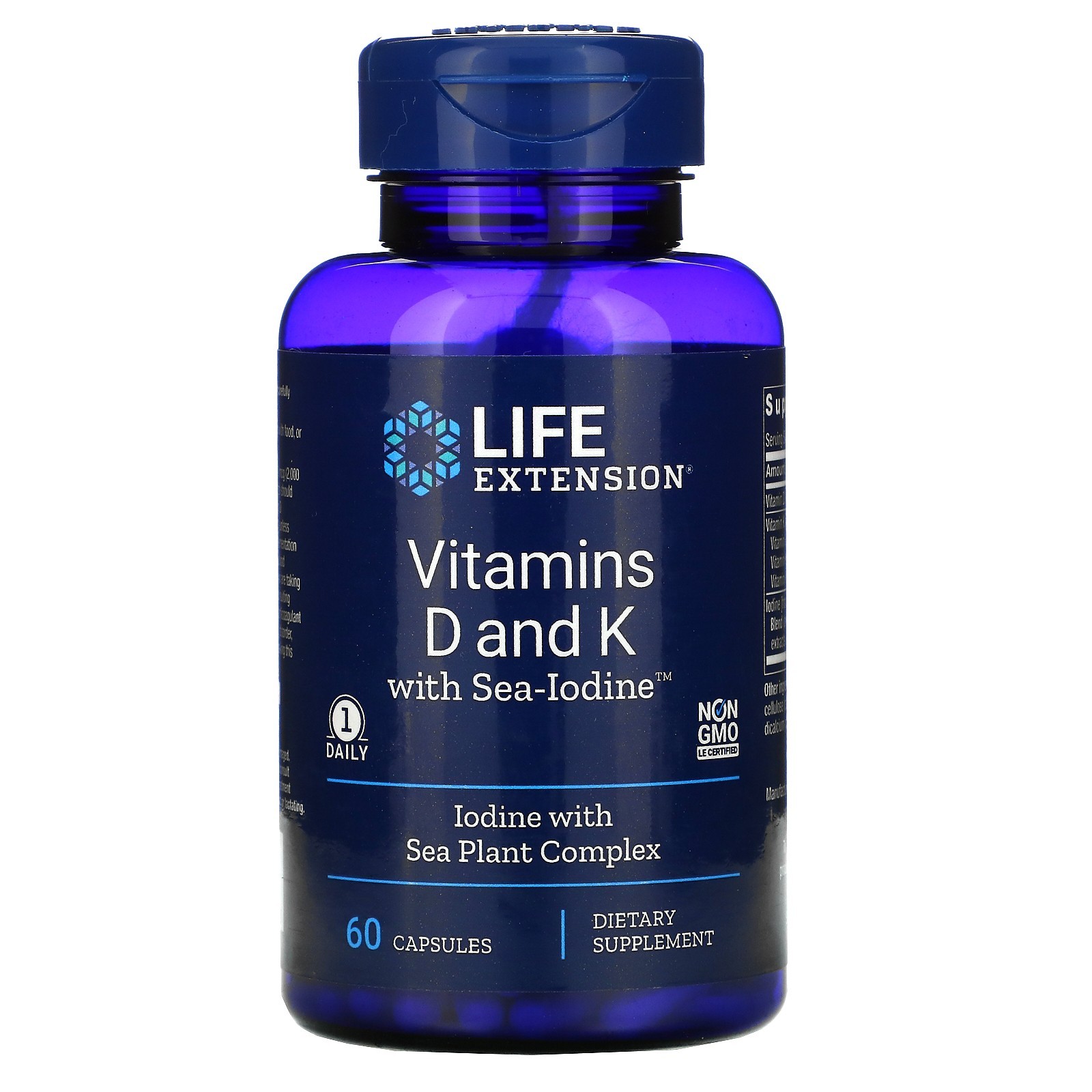 

Витамин Д и К Life Extension Vitamins D and K with Sea-Iodine с морским йодом 125 мкг+2100 мкг 60 капсул (73257862464)