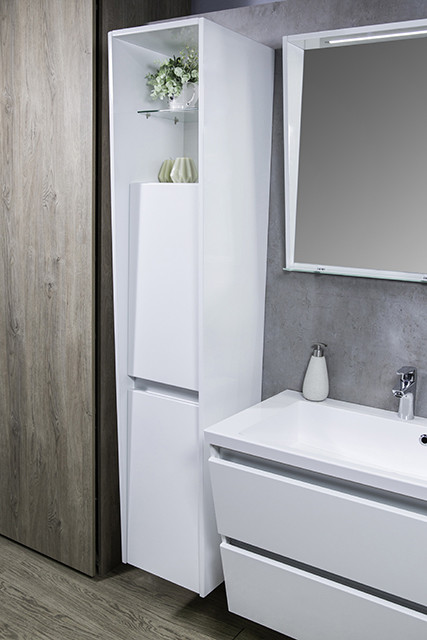 

Пенал Fancy Marble Cyprus подвесной правосторонний с корзиной для белья дуб 35 см