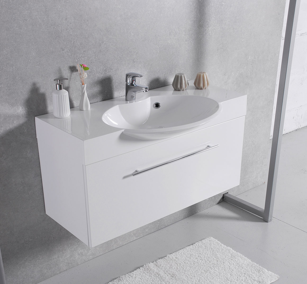 

Тумба Fancy Marble Sumatra 1 подвесная дуб с умывальником Carme 80 см