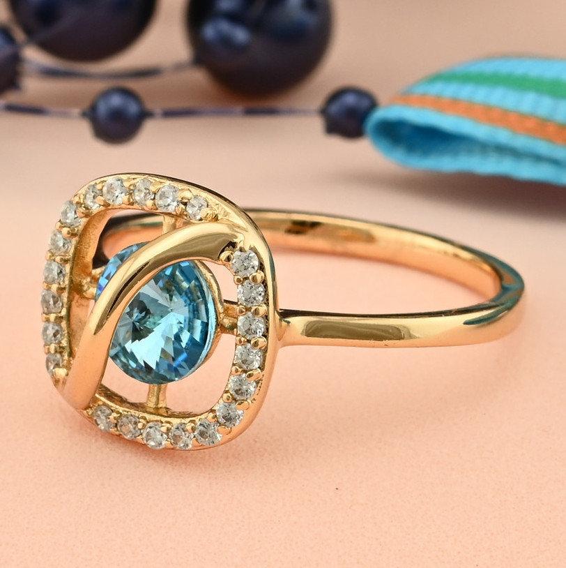 

Кольцо Xuping с кристаллами Swarovski 83221 ширина 11 мм голубой позолота 18К18