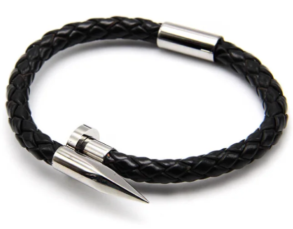 

Мужской кожаный браслет BlackPink Гвоздь, Серебряный