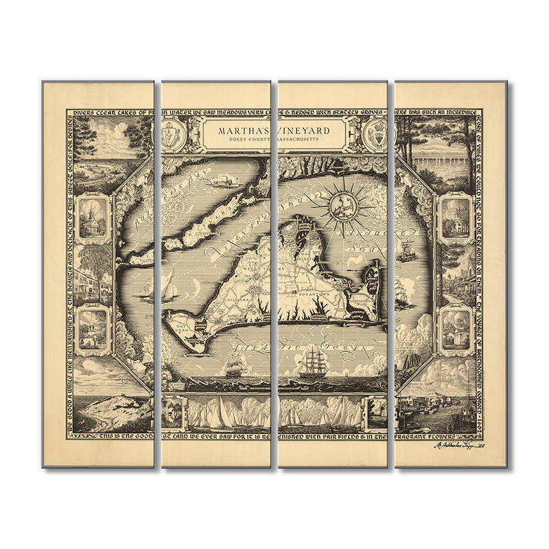

Винтажная карта Artel «Карта штата Массачусетс. Dukes County» 4 модуля 60x90 см