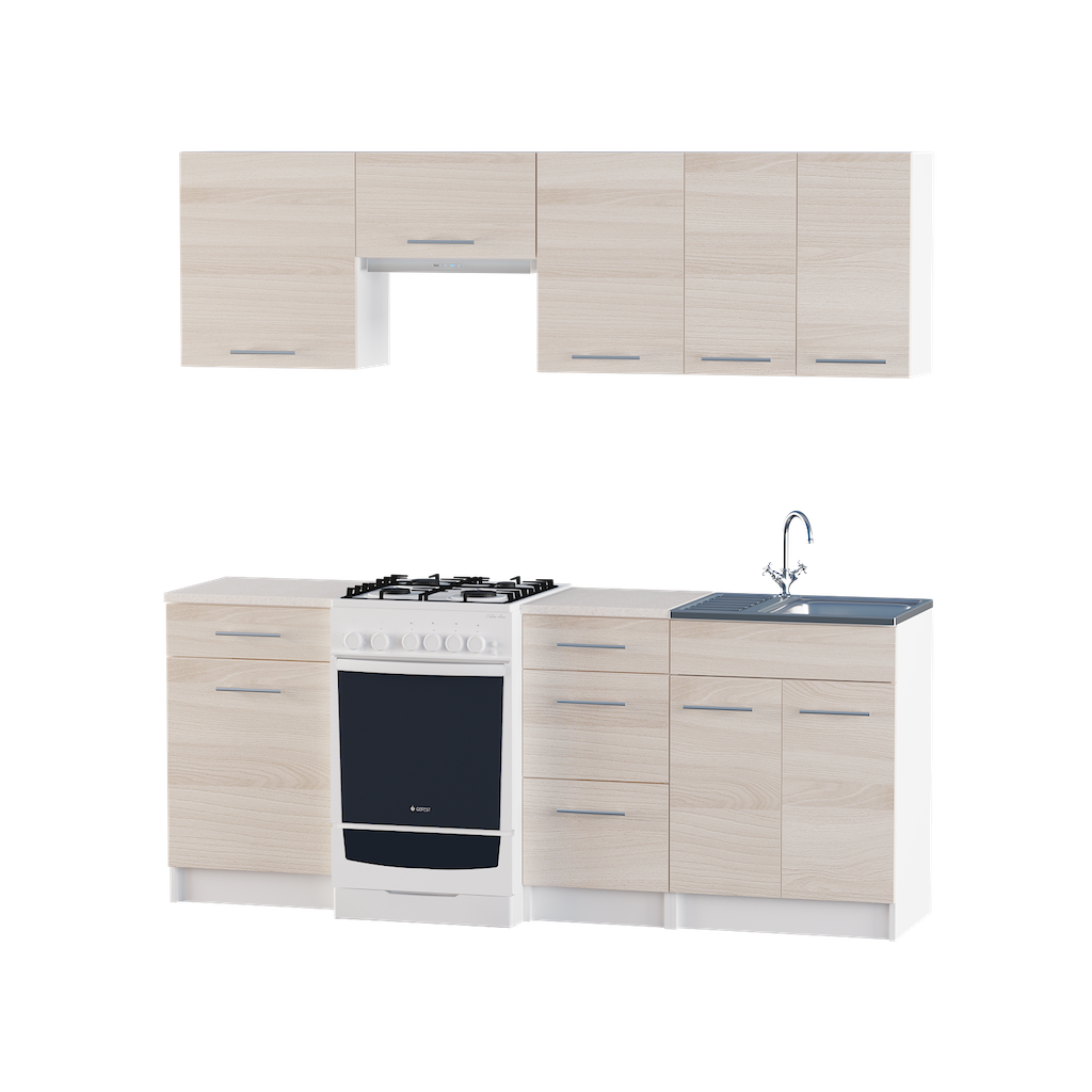 

Кухня модульная Эко Omni Home набор 2.0 м Ясень Шимо светлый + столешница и мойка накладная с сифоном