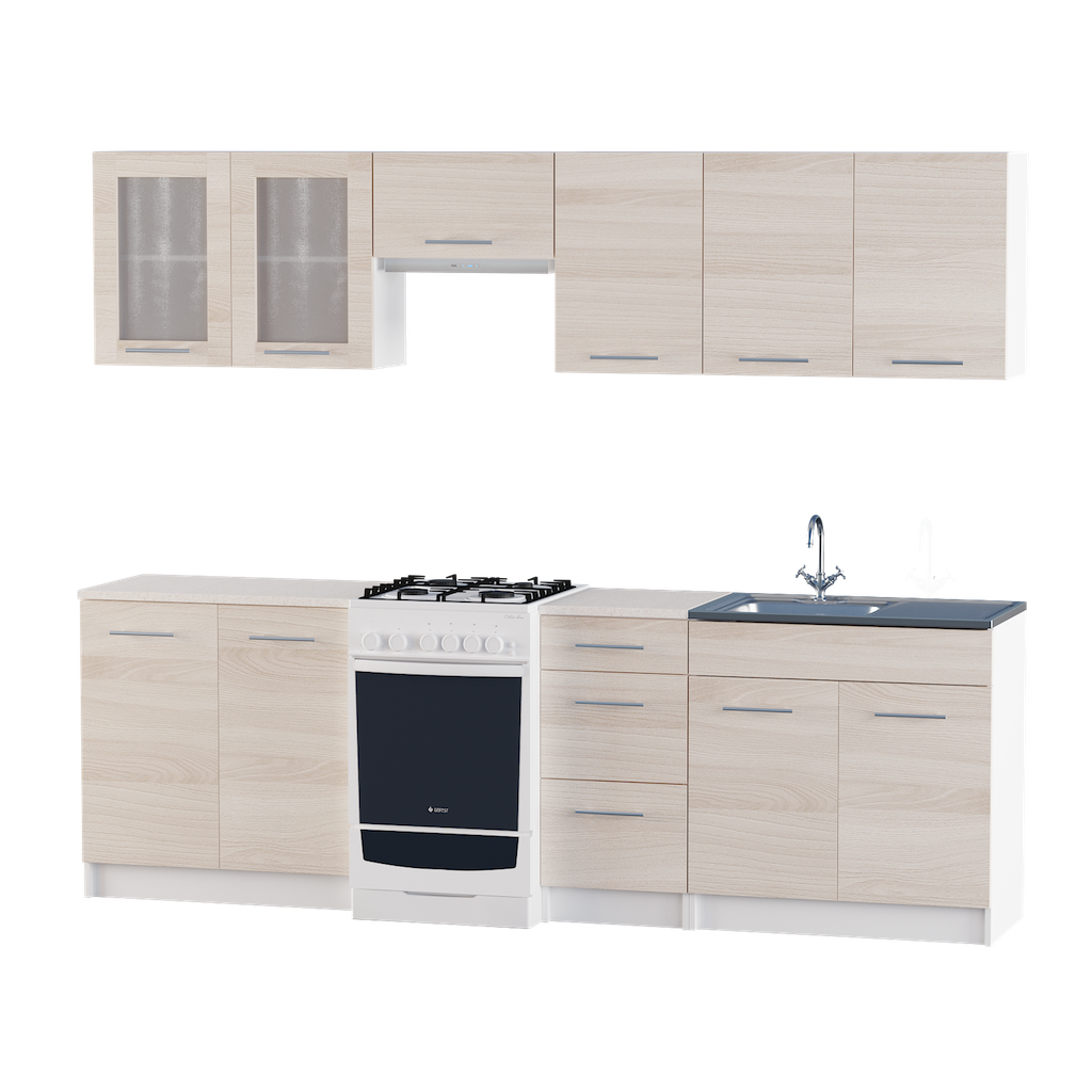 

Кухня модульная Эко Omni Home набор 2.5 м Ясень Шимо светлый + столешница и мойка накладная с сифоном