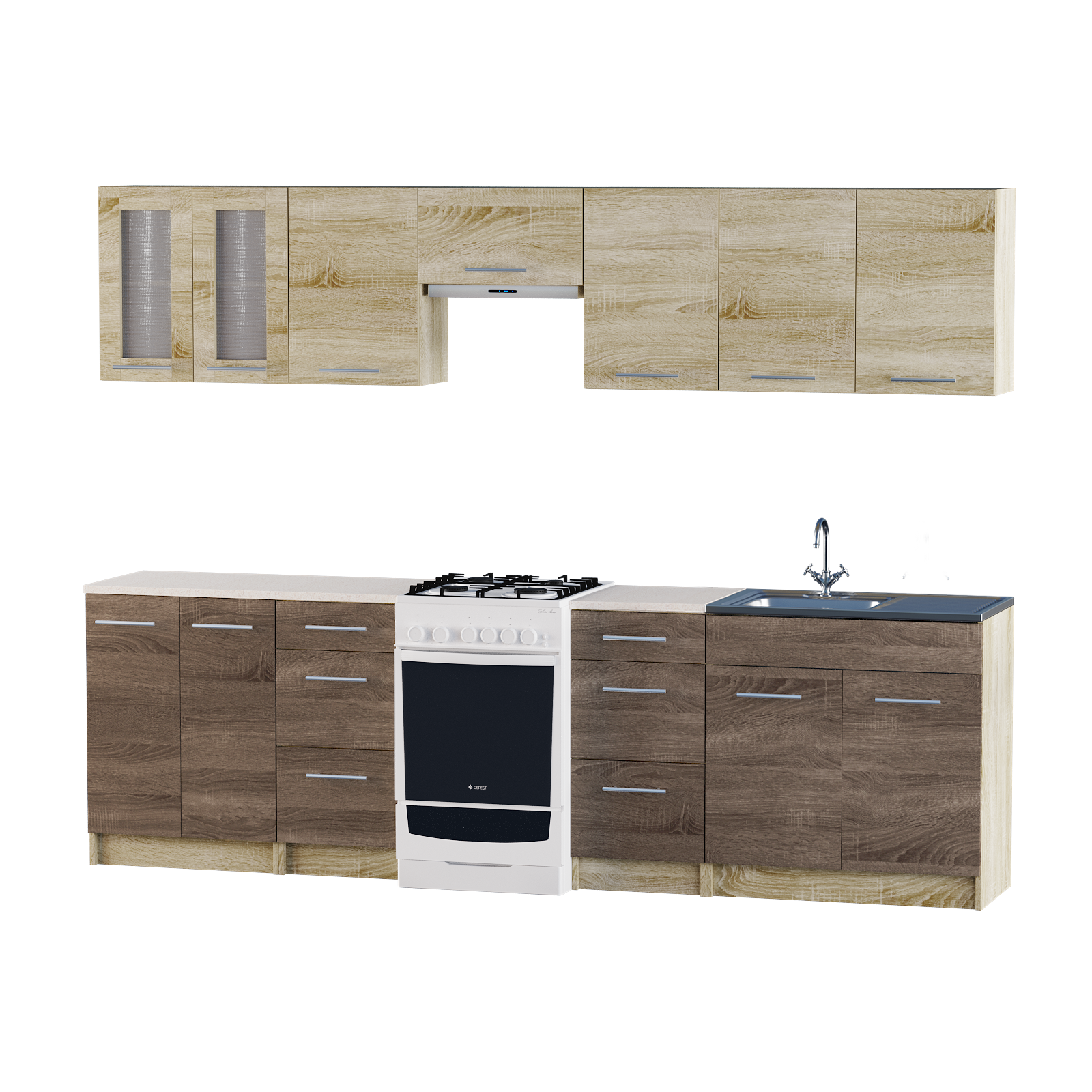 

Кухня модульная Эко Omni Home набор 2.7 м Комби Дуб Сонома + Трюфель + столешница и мойка накладная с сифоном