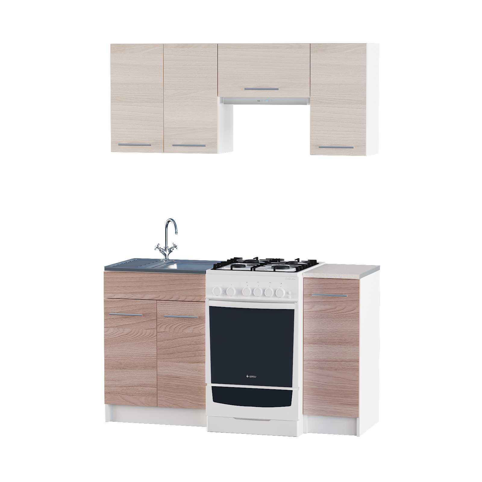 

Кухня модульная Эко Omni Home № 3 набор 1.4 м Комби Ясень Шимо темный - Светлый + столешница и мойка накладная с сифоном