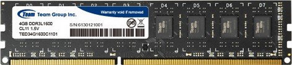 

Оперативная память Team DDR3 4GB 1600MHz Elite (TED3L4G1600C1101)