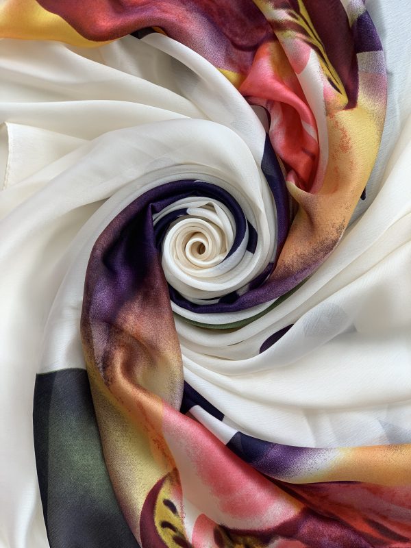 

Шарф шелковый орхидея Fashion Scarves FS009 молочный