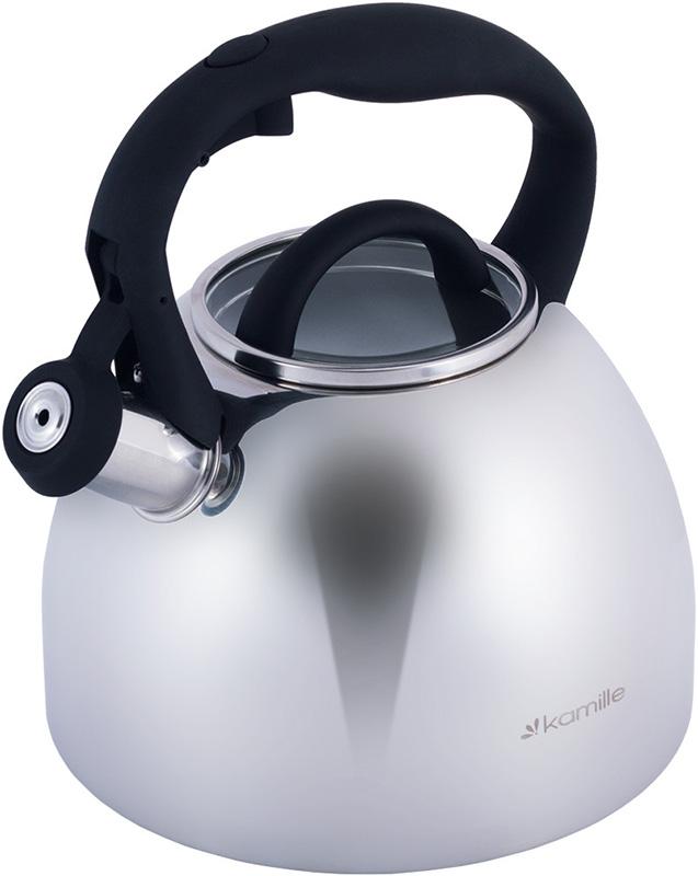 

Чайник Kamille Whistling Kettle 2.7л из нержавеющей стали со свистком и стеклянной крышкой (черная ручка)