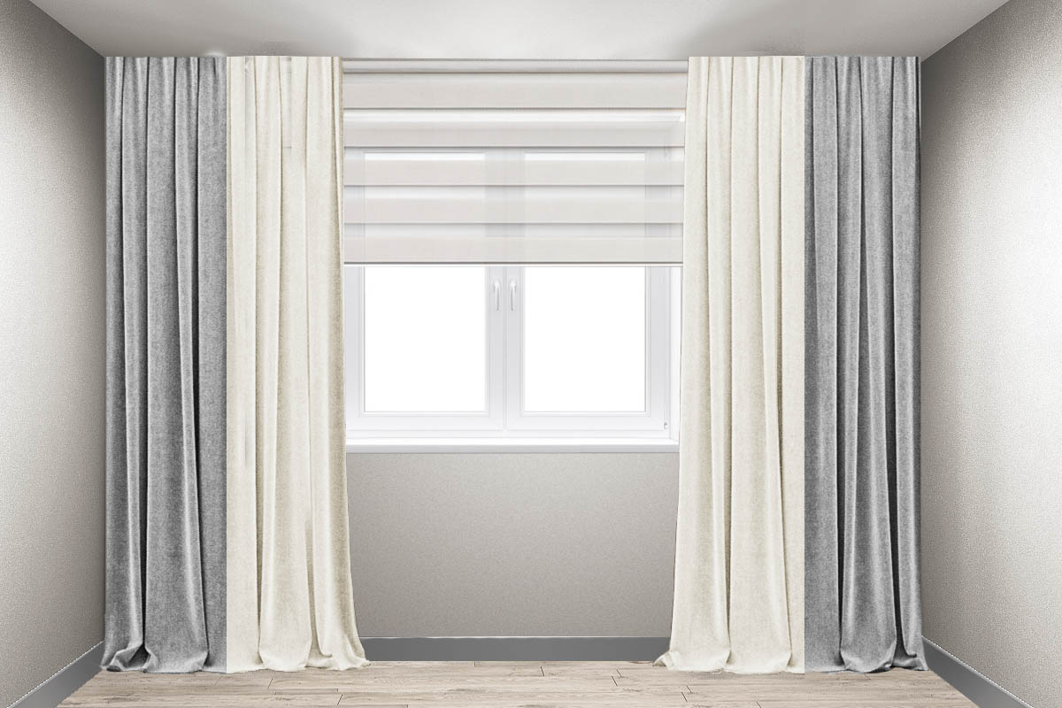 

Шторы Декорин Микровелюр Дабл 250x290 см Молочные со светло-серым 2 шт