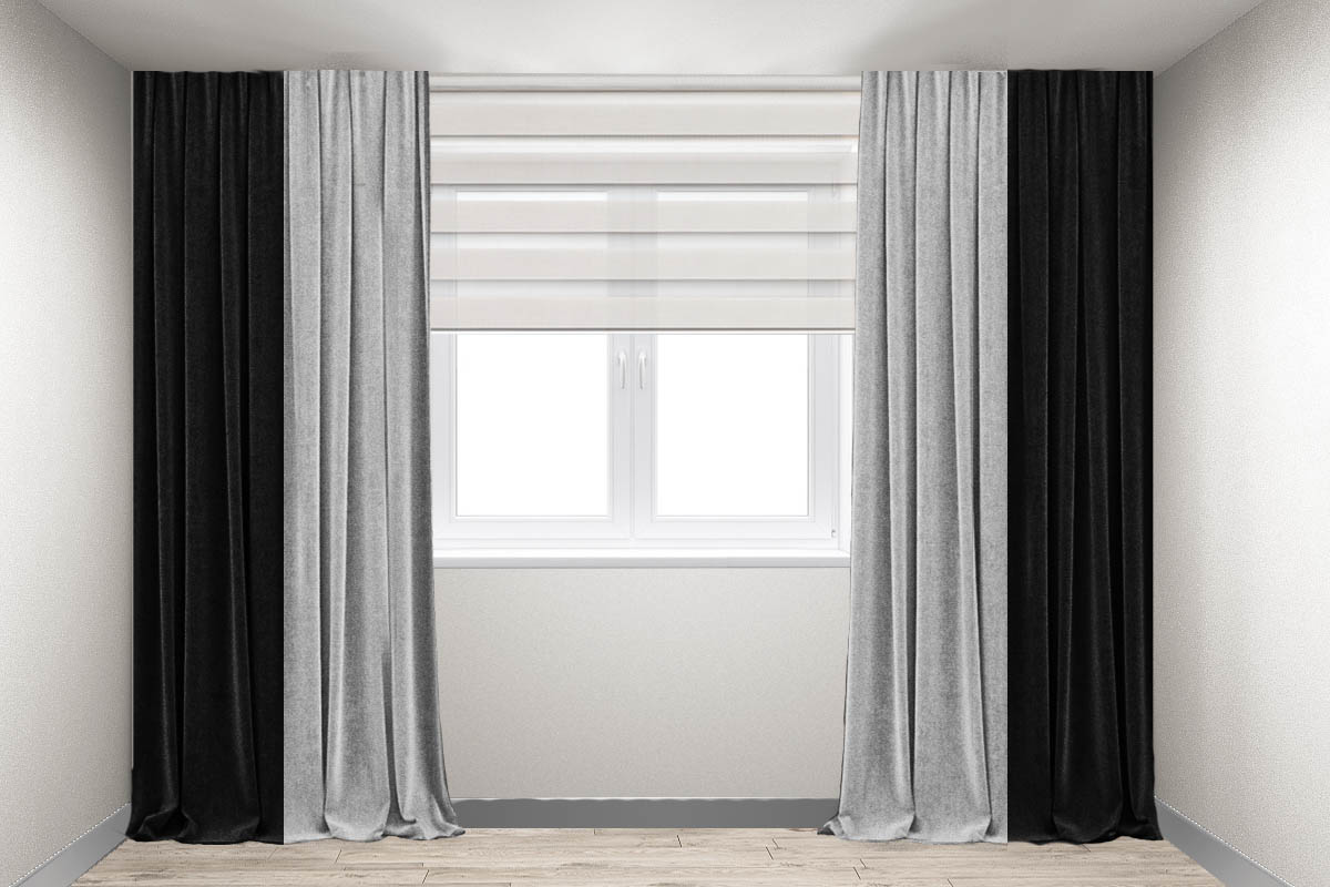 

Шторы Декорин Микровелюр Дабл 200x265 см Светло-серые с черным 2 шт