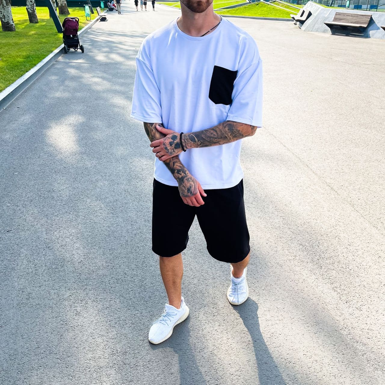 

Мужской летний спортивный Оверсайз Асос с шортами FD4882 рL белый