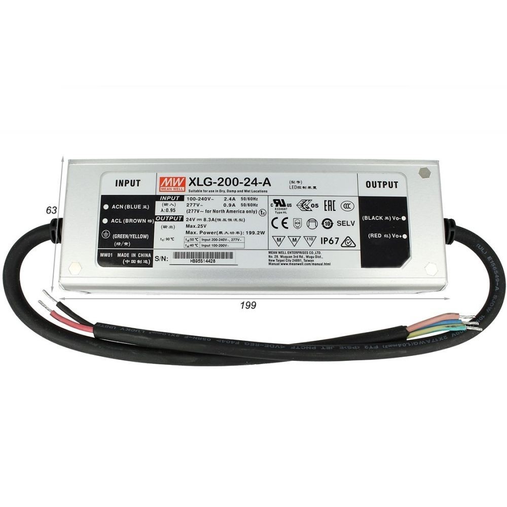 

Блок питания Mean Well 199.2W DC24V IP67 (XLG-200-24A)