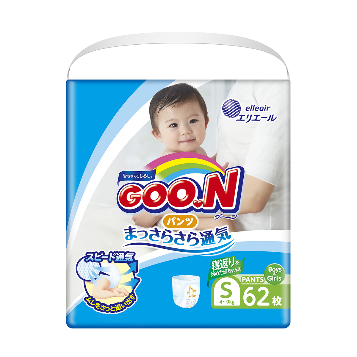 

Трусики-подгузники GOO.N для активных детей 4-9 кг (размер S, унисекс, 62 шт)