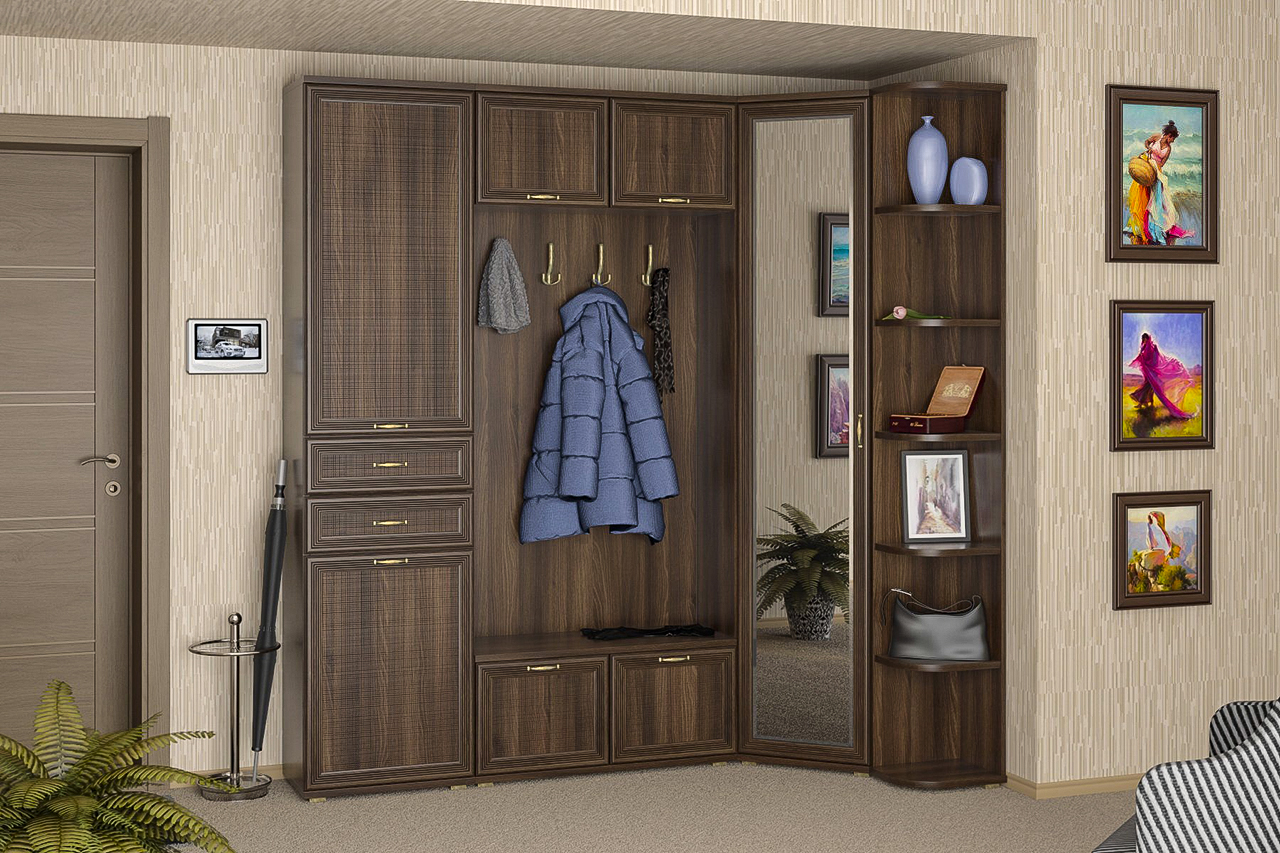 

Прихожая стенка комплект Лером Карина из МДФ 222x211+95x35 см Акация Молдау (ler-4006)