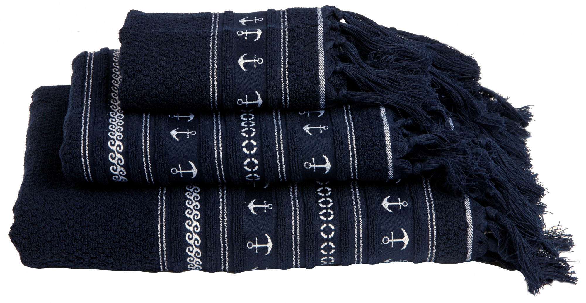 

Комплект 3 полотенца Marine Business Santorini Anchors 140x70, 100x50, 50x33 см Blue