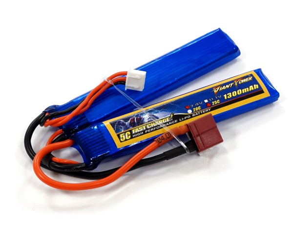 

Аккумулятор для страйкбола Giant Power Li-Pol 7.4V 2S 1300mAh 25C 2 лепестка 7.5х18х96мм T-Plug