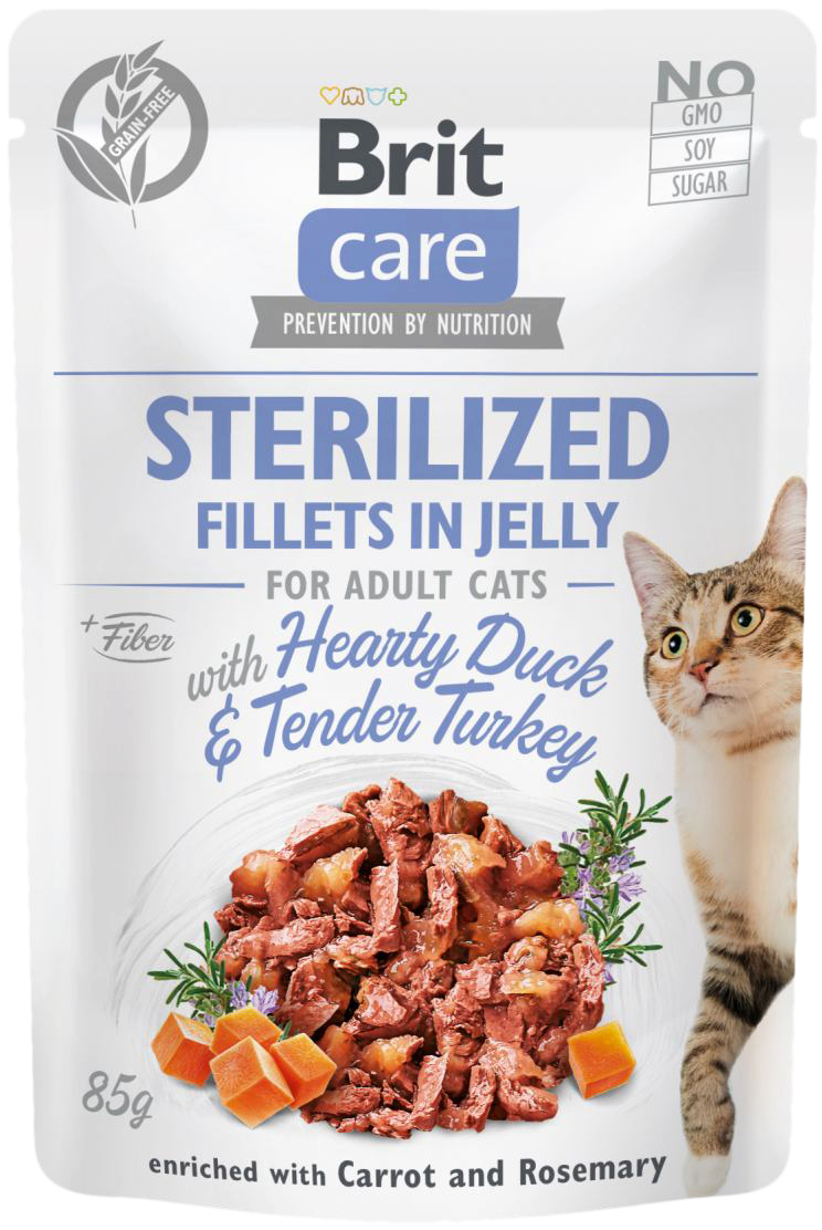 Влажный корм для стерилизованных кошек Brit Care Cat pouch утка и ...