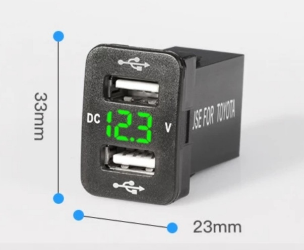 

Зарядка в штатное место 4.2A два порта USB вольтметр green TOYOTA универсальная