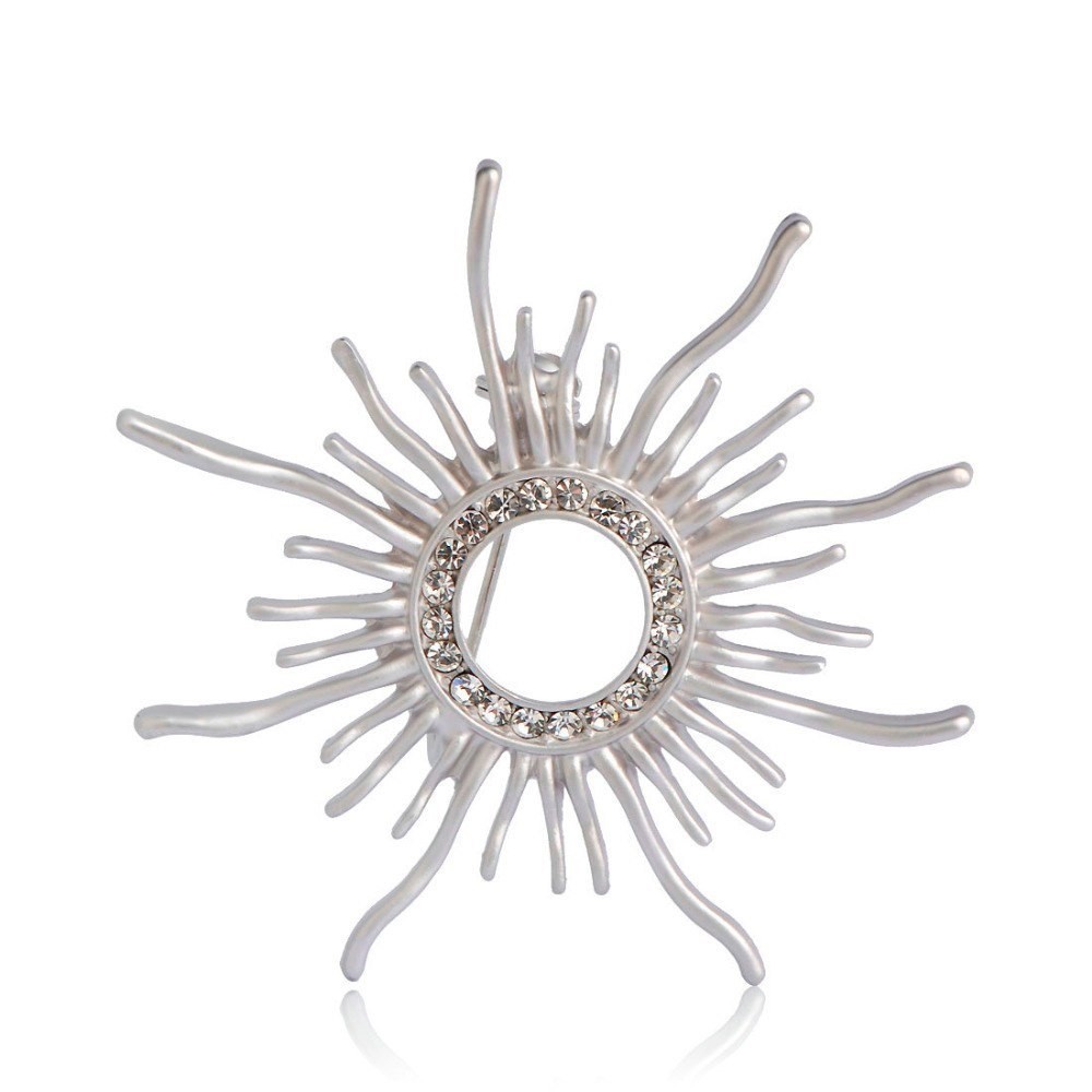 

Брошь женская BROCHE бижутерия с кристаллами Солнце серебристая BRSF110779