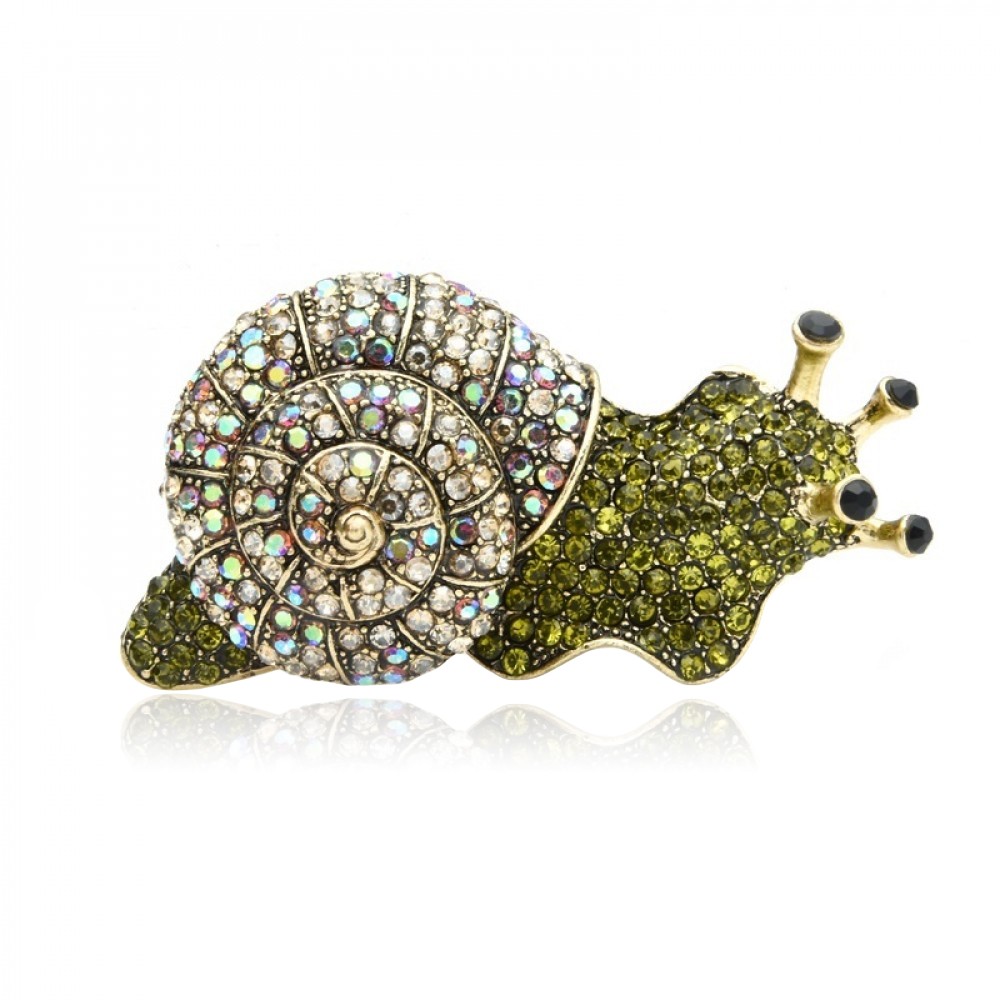 

Брошь женская BROCHE бижутерия с кристаллами Моллюски Улитка зелёная BRBF111229