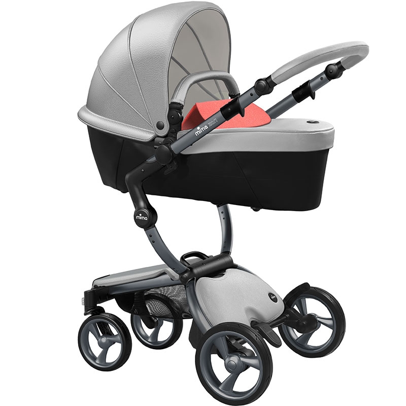 

Коляска Mima Xari argento шасси graphite grey strarter pack coral red