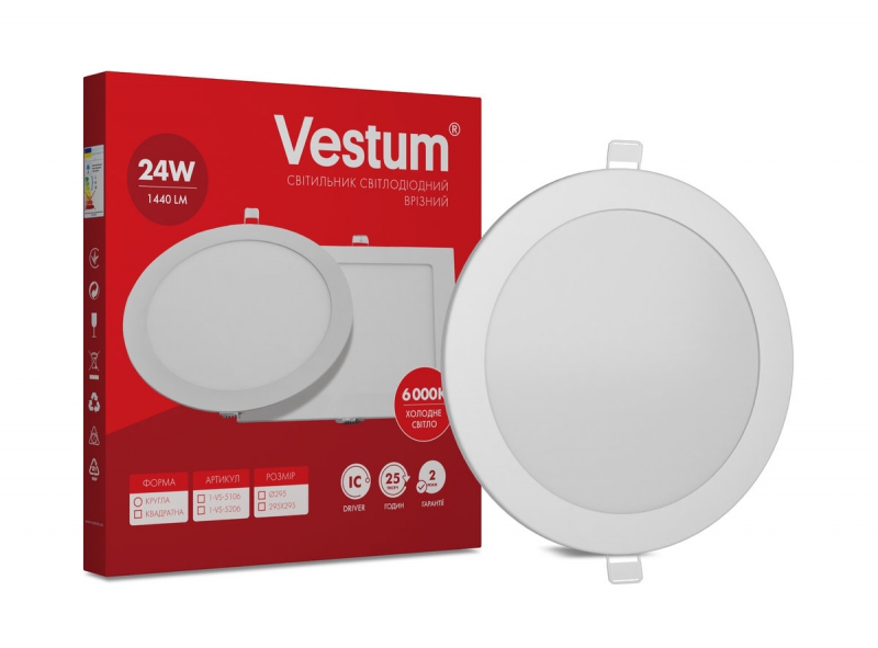 

Светильник LED врезной круглый Vestum 24W 6000K 220V (1-VS-5106)
