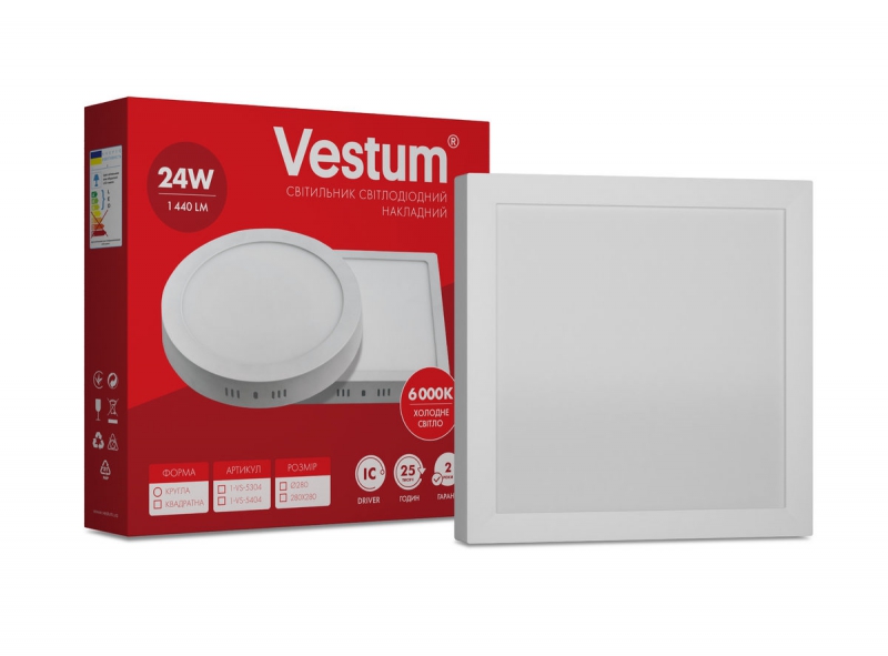 

Светильник LED накладной квадратный Vestum 24W 6000K 220V (1-VS-5404)