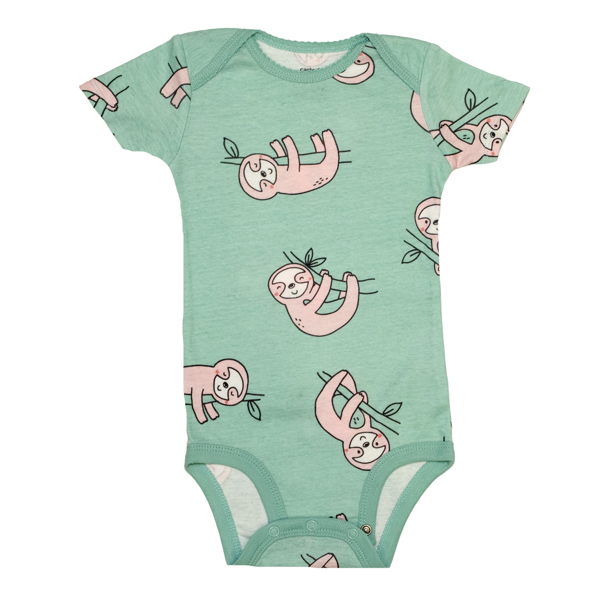 

Боди для девочки ( 1 шт ) Carter's мятного цвета с розовыми ленивцами, с короткими рукавами 1.5 года (76-81см) 11,1-12,5кг 1940