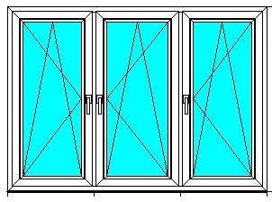 

Окно с 3 поворотно-откидными створками 6-камерное 70мм TROCAL 1900*1350 энергосберегающее белое