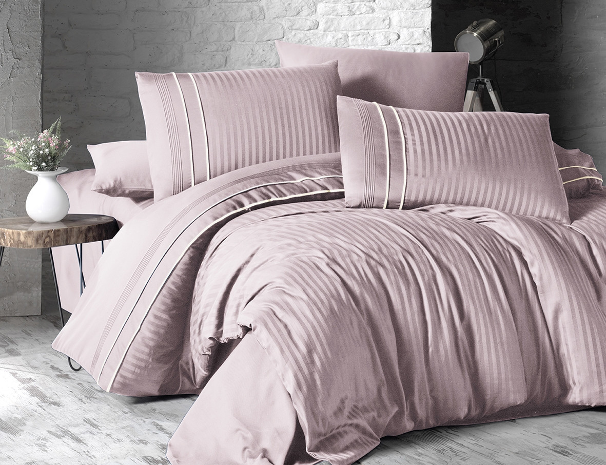 

Комплект постельного белья First Choice Satin Cotton Deluxe Евро сатин арт.Stripe Style Pudra