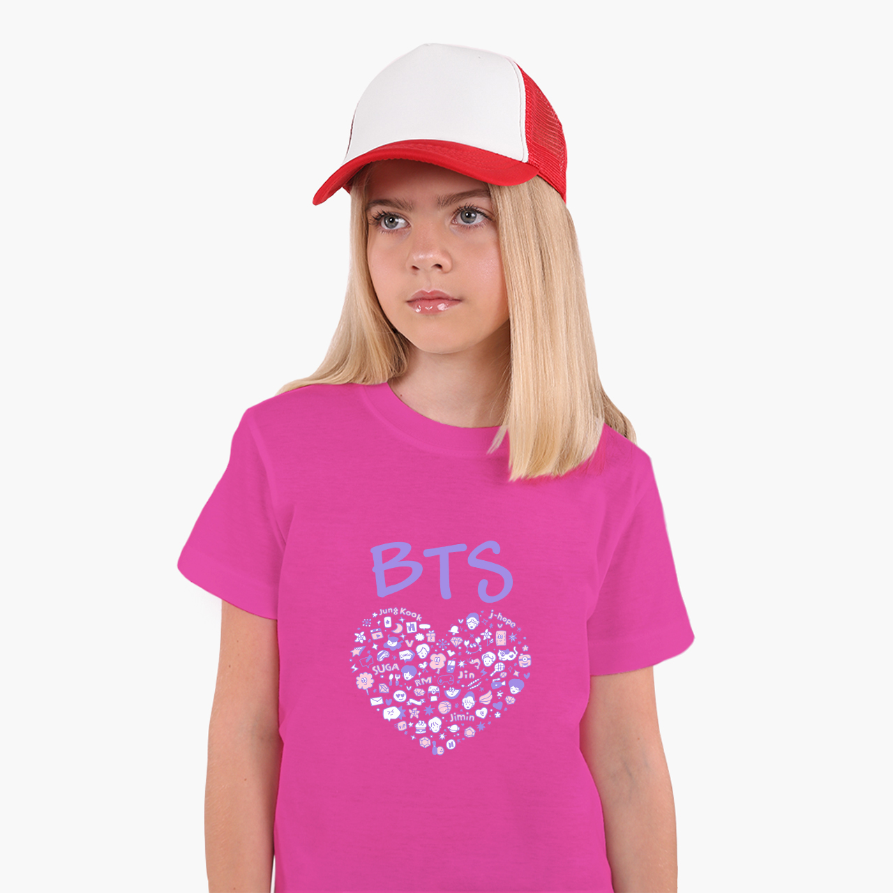 

Детская футболка для девочек БТС (BTS) (25186-3268-67) 104-110 см Хлопок Темно-розовый