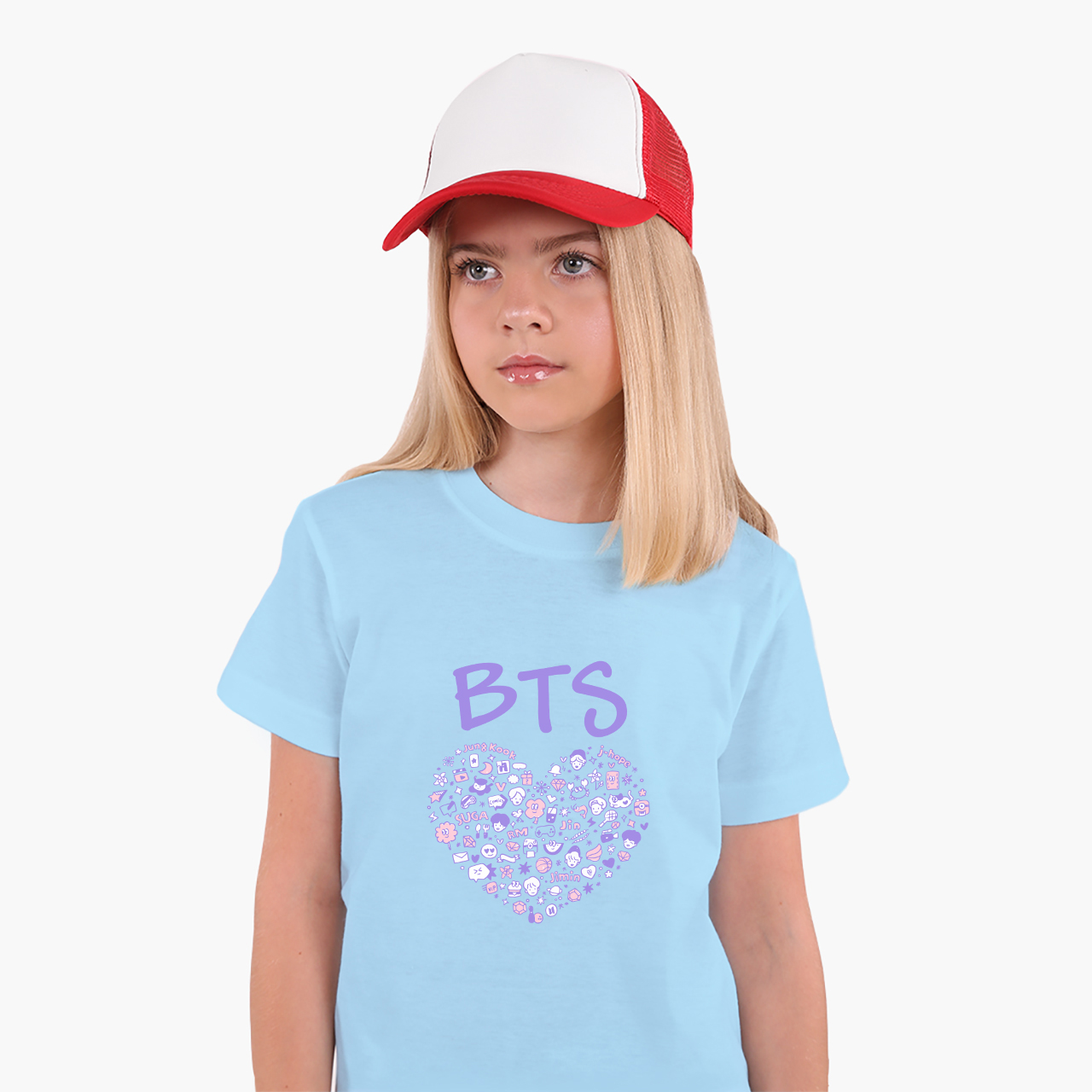 

Детская футболка для девочек БТС (BTS) (25186-3268-33) 122-128 см Хлопок Голубой