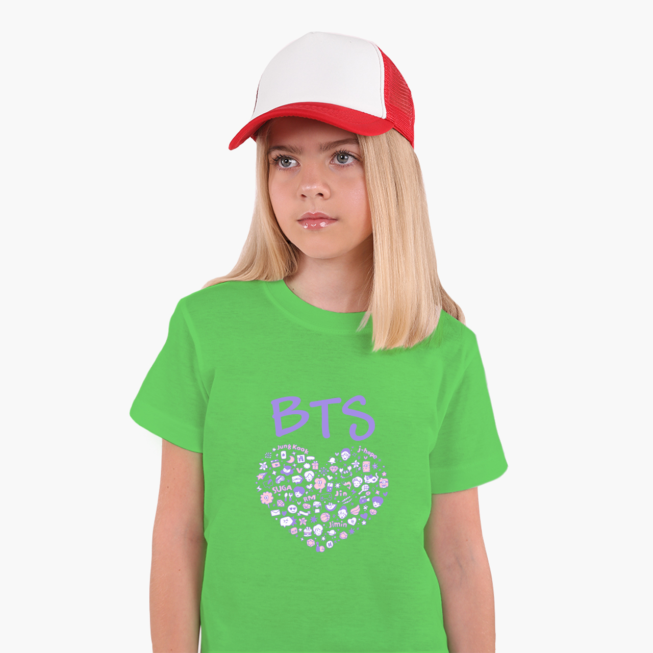 

Детская футболка для девочек БТС (BTS) (25186-3268-42) 158-164 см Хлопок Зеленый