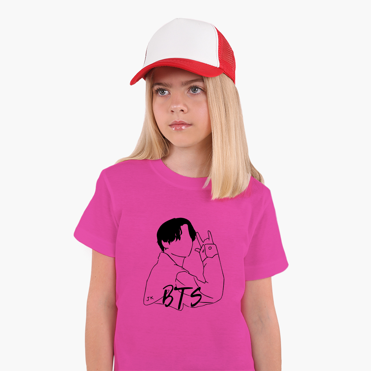 

Детская футболка для девочек Чон Джонгук БТС (Jungkook BTS) (25186-3277-70) 146-152 см Хлопок Темно-розовый