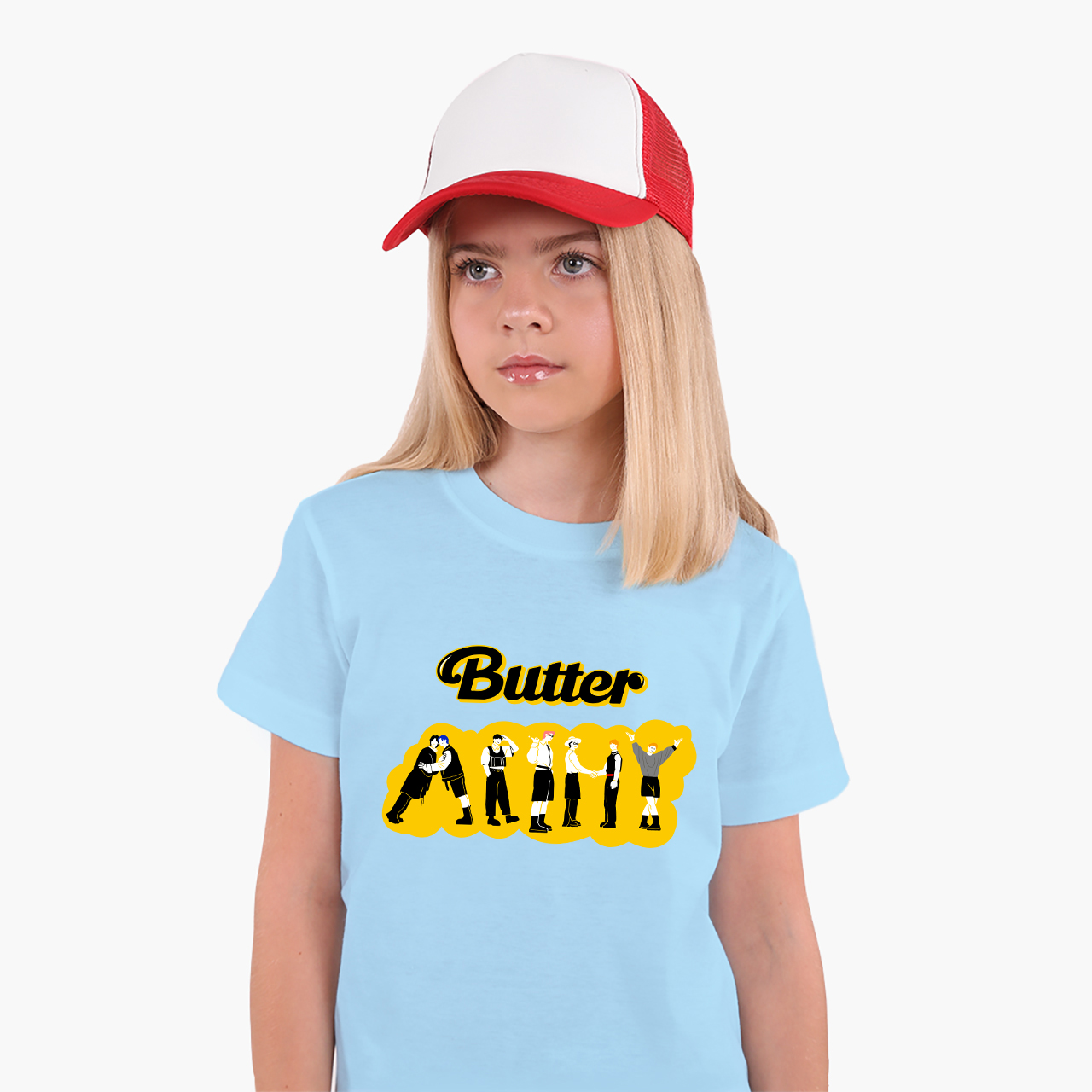 

Детская футболка для девочек БТС (Butter BTS) (25186-3274-34) 134-140 см Хлопок Голубой