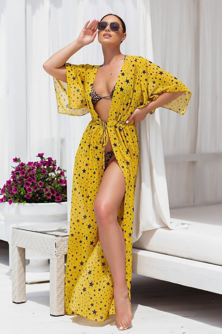 

Стильная длинная пляжная туника с коротким рукавом три четверти Miss Podium Желтый, Стильная длинная пляжная туника с коротким рукавом три четверти Miss Podium Желтый 50