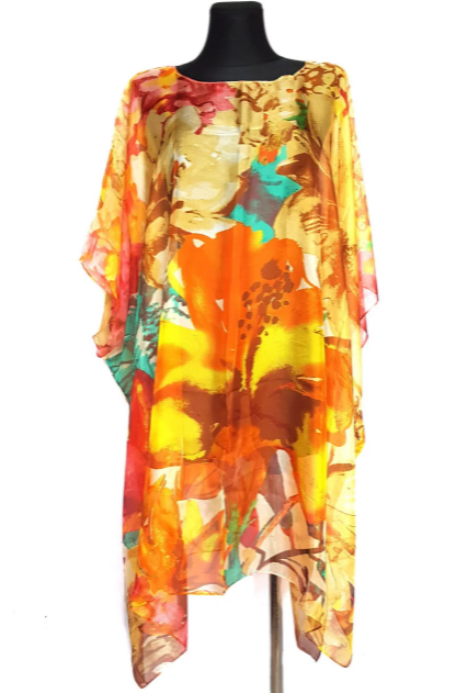 

Пляжная шифоновая туника Fashion Альмерия мозаика One Size 90*83 см желтый