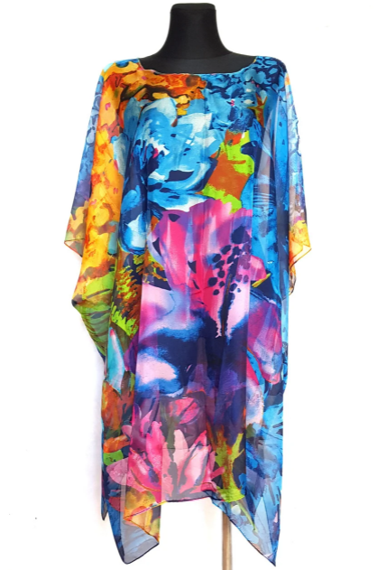 

Пляжная шифоновая туника Fashion Альмерия мозаика One Size 90*83 см синий
