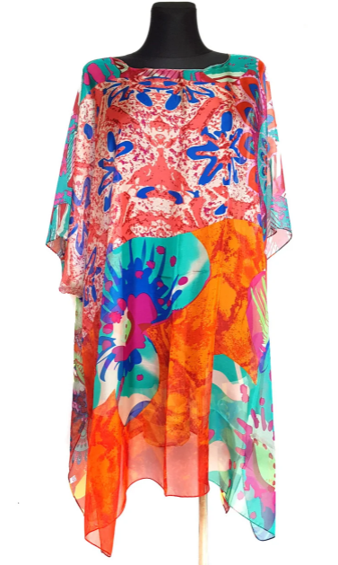 

Пляжная шифоновая туника Fashion Альмерия мозаика One Size 90*83 см алый